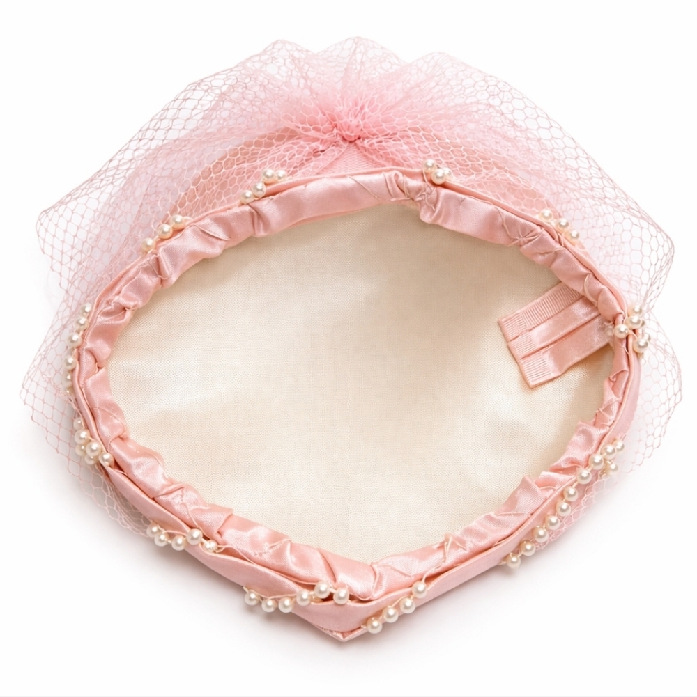 Vintage Lux 1950's Formal Pillbox Satin Hat Pearl Detail - Picture 5 of 9